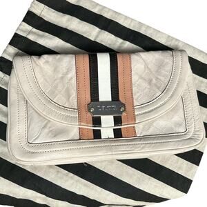 L.A.M.B. Jana Quilted Leather Stripe Clutch Cream Edgy Y2K Designer Bag